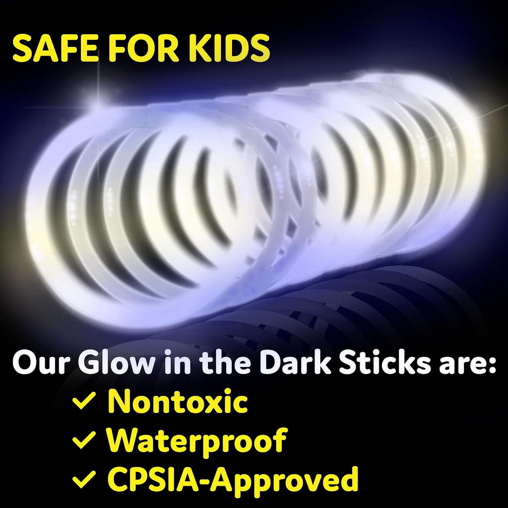 PartySticks White Glow Sticks - 100pk, 8 Glow In The Dark Light Up Party Favors, Decorations and Accessories