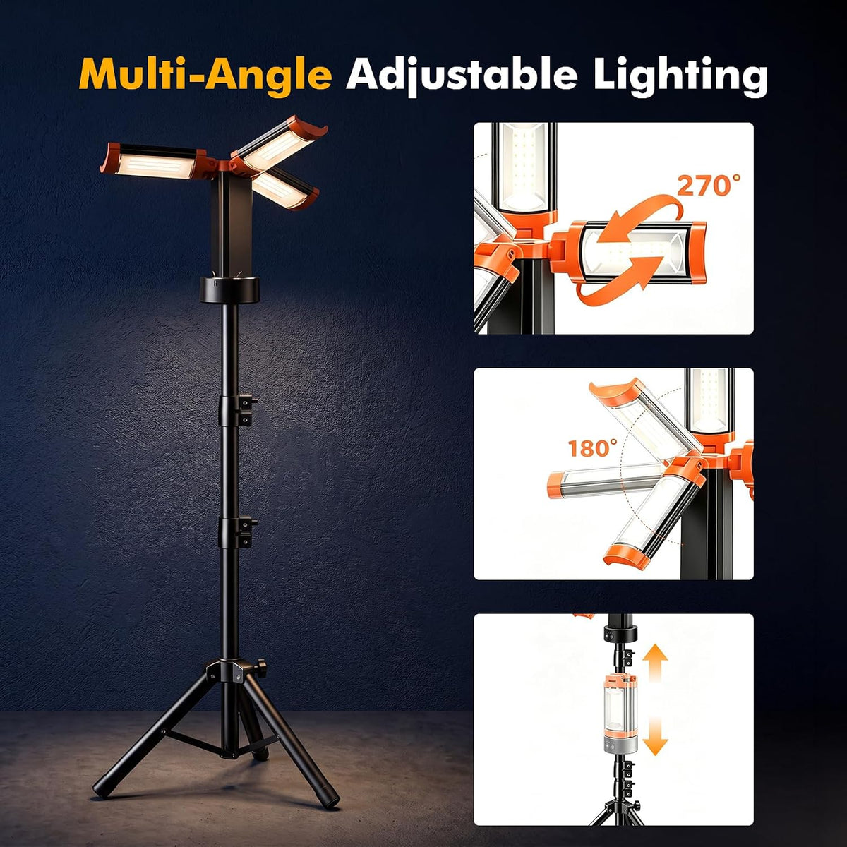 Rechargeable Camping Light with Stand, Magnetic 3 Colors Camping Lantern Work Light