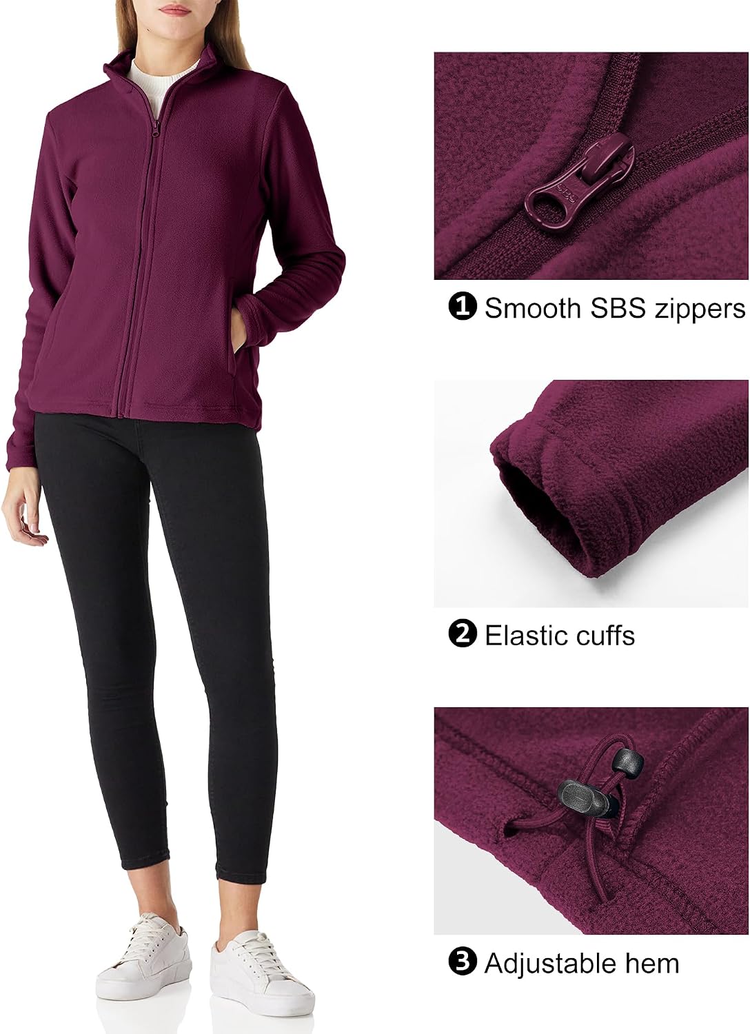 Outdoor Ventures Women's Lightweight Warm Polar Fleece Jacket Zip Up