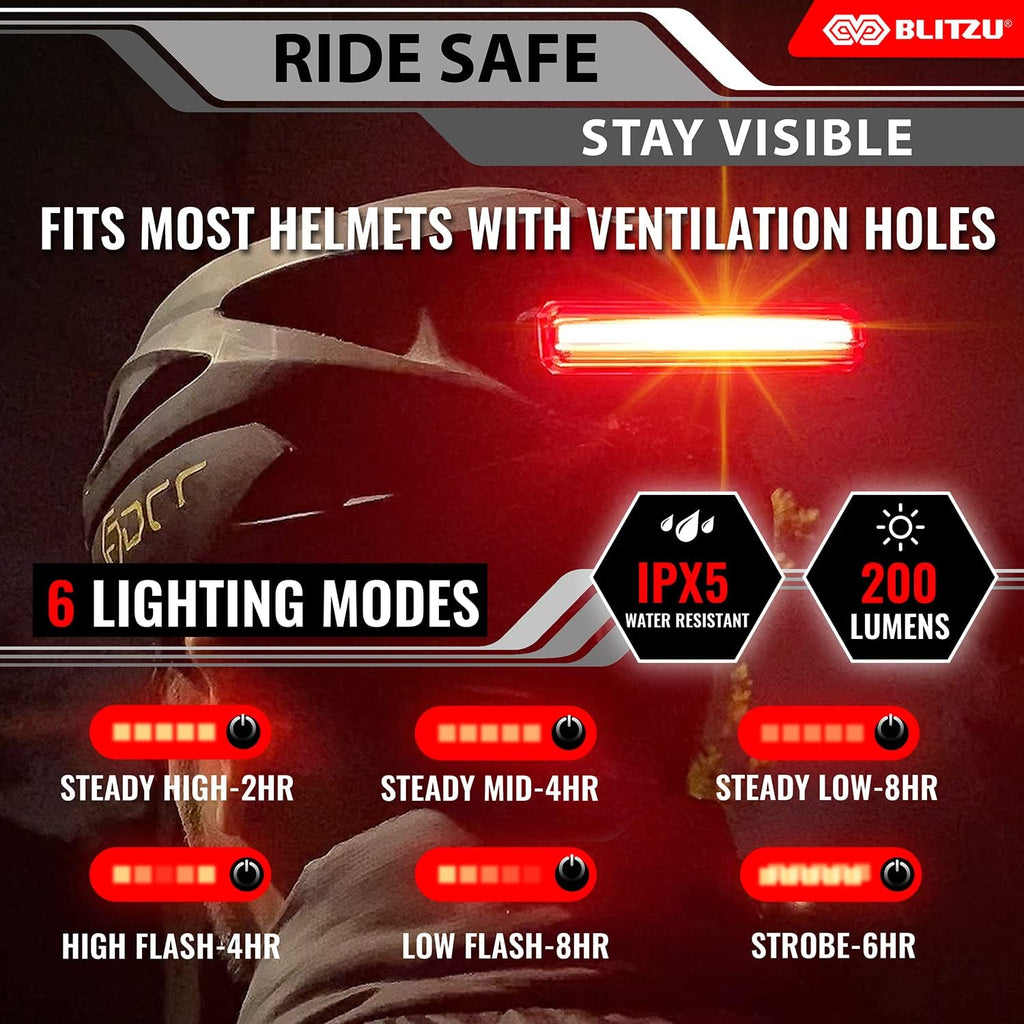 BLITZU Bike Front/Tail Light, Bright USB-C Rechargeable Bicycle Safety LED