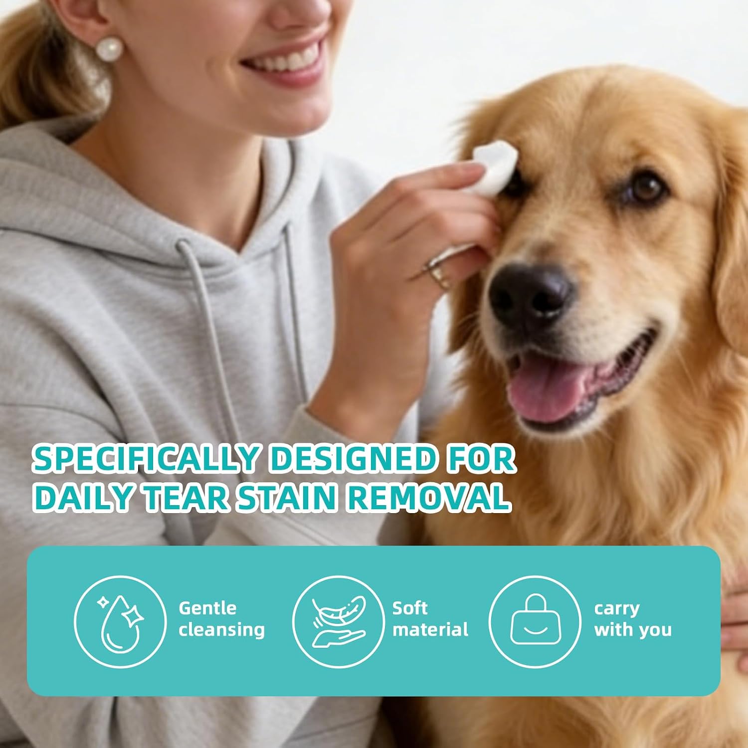 Dog Eye Wipes, Gentle, Tear Stain Remover, 100 Ct
