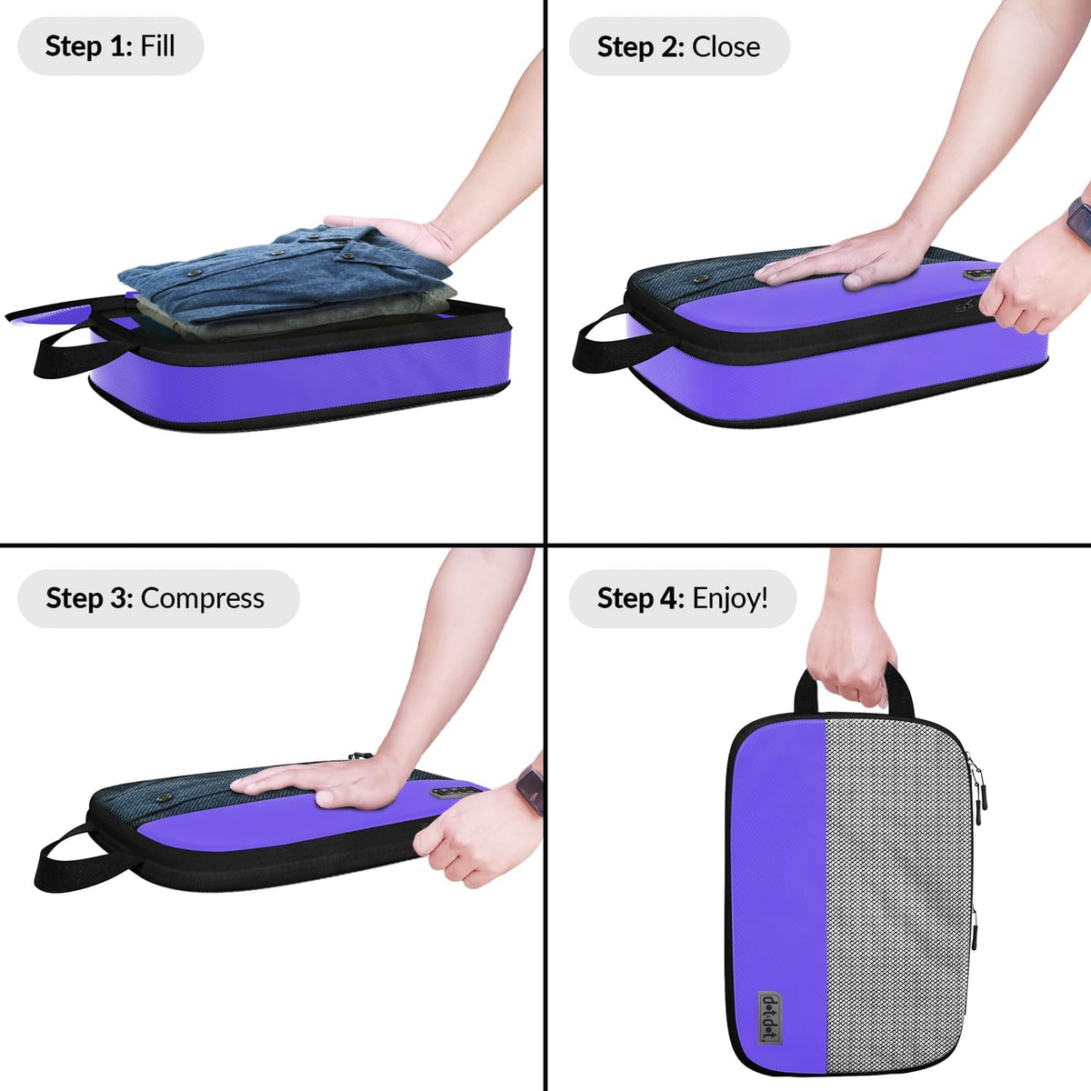 Dot&Dot Large Compression Packing Cubes 5pc Set - Suitcase Luggage Organizer Bags - Expandable Travel Essentials - Lightweight Fabric Organizers