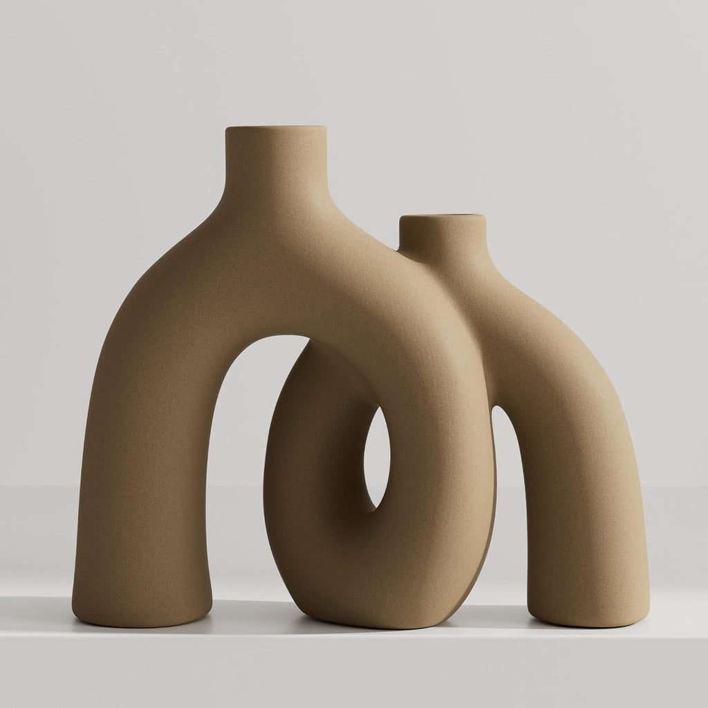 Hug Donut Decorative Vase Set - Sage Green Modern Nordic Boho Style Vases Home Decor,Matte Ceramic Decorations for Living Room Shelf, Bookshelf Mantle Entryway Table or Console Décor(Green)
