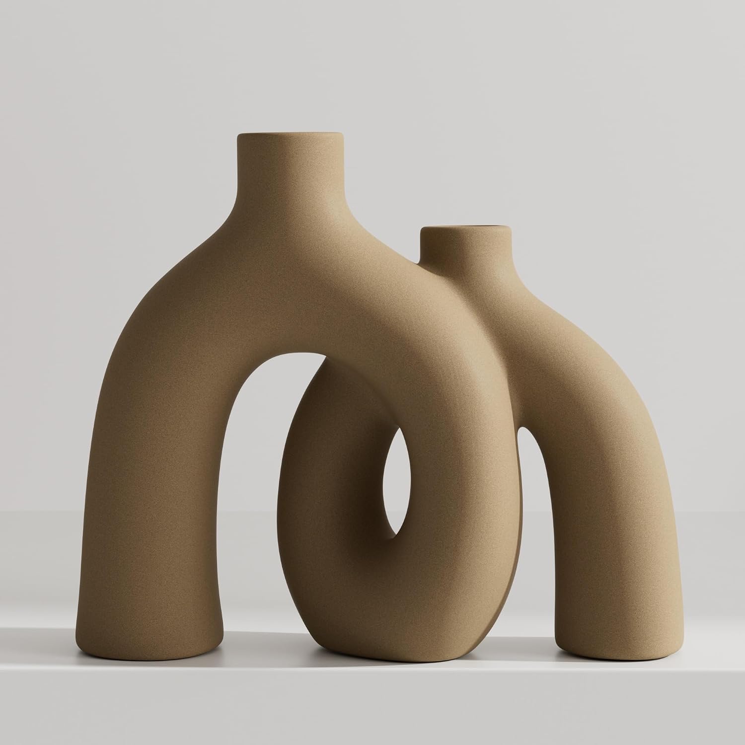 Hug Donut Decorative Vase Set - Golden Modern Classic Transitional Style Vases Home Decor, Matte Ceramic Decorations for Living Room Shelf, Bookshelf Mantle Entryway Table or Console Décor (Gold)