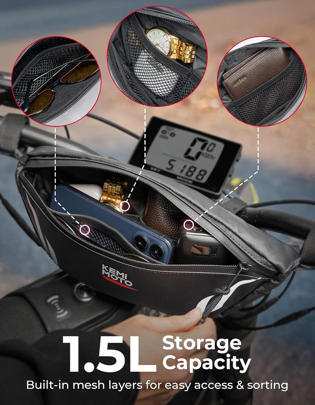 KEMIMOTO Dirt Bike Handlebar Bag Waterproof 1.5L