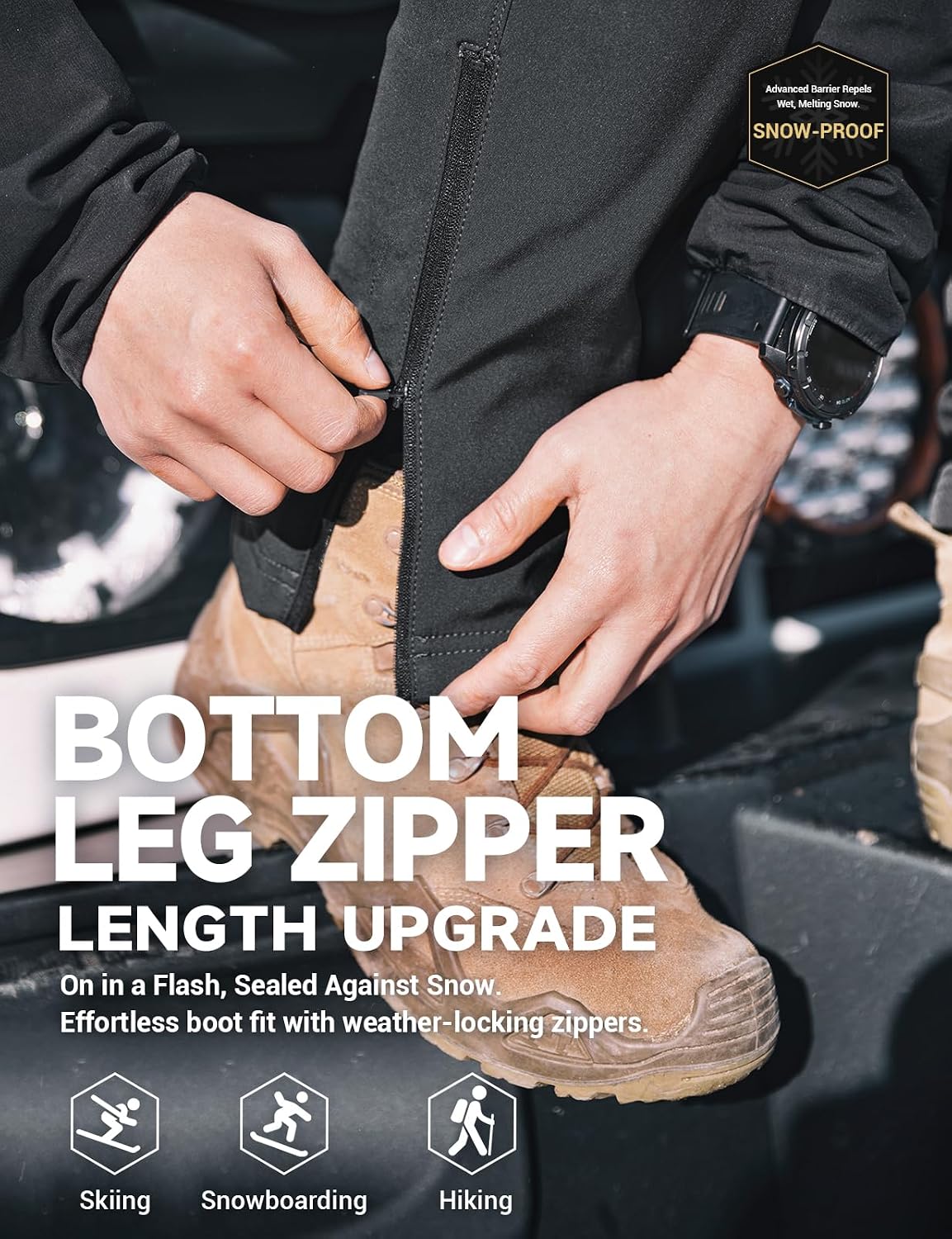 Moosehill Mens Fleece-Lined Hiking Pants: Extended Leg Zippers 7 Pockets