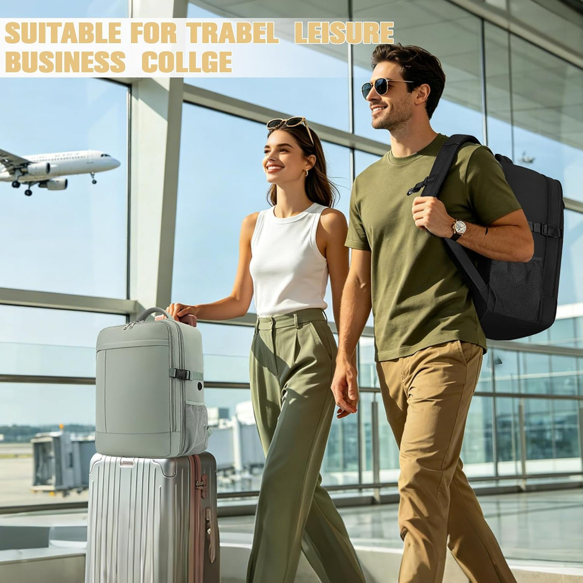 Lossga Travel Backpack for Women Men 18x14x8 Waterproof Carry On Backpack Airline Approved Personal Item Travel Backpack Comfortable Mochila for Work Business Weekender, Green