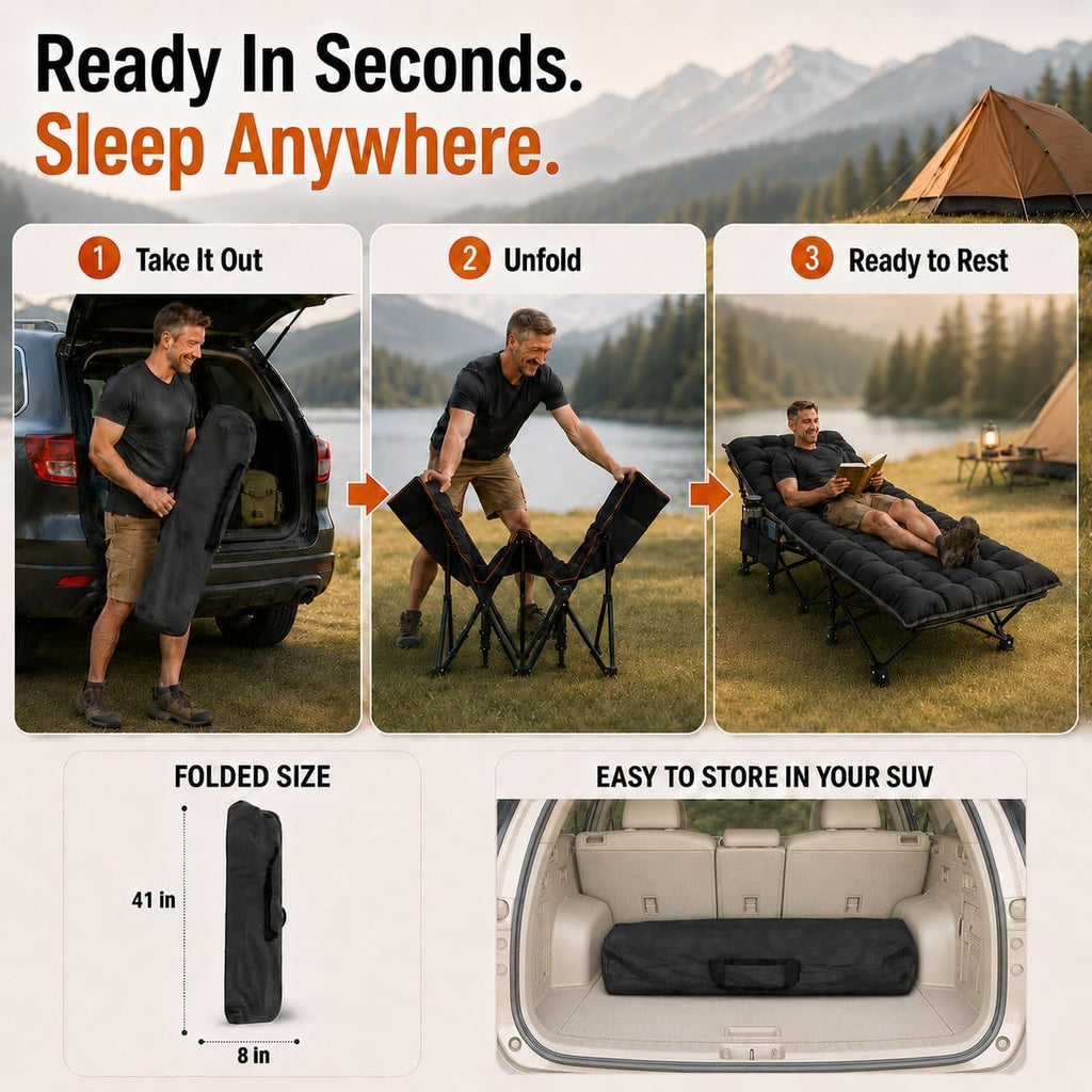ABORON 2PK Camping Cots for Adult, 28" Extra Wide Outdoor Sleeping Bed Cot
