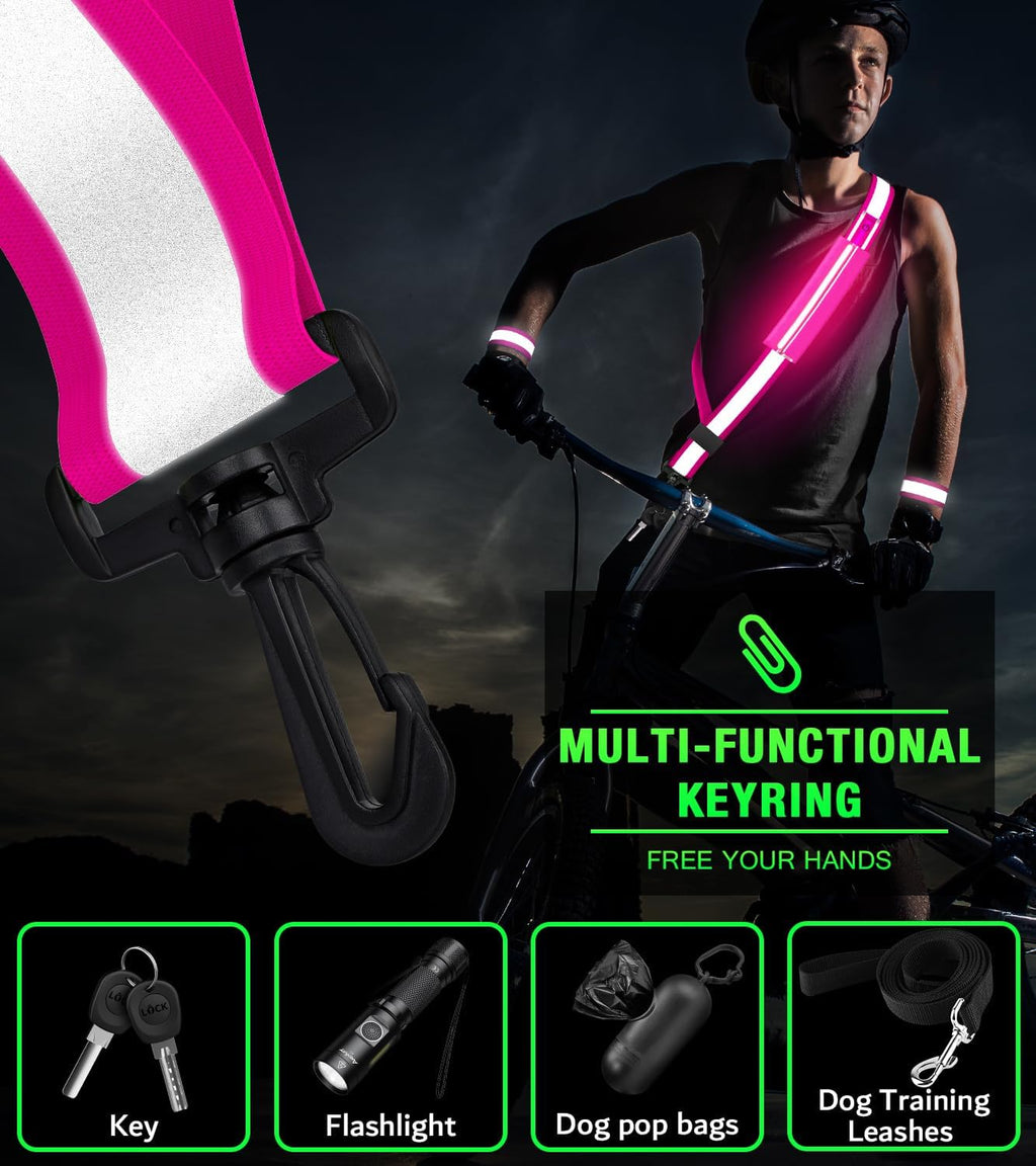 Ylzzrs LED Belt Reflective Sash for Walking at Night,High Visibility Adjustable Night Running Safety Gear,Light Up Running Belt Reflective Gear with Phone Bag/Armband for Runners Walkers Men Women