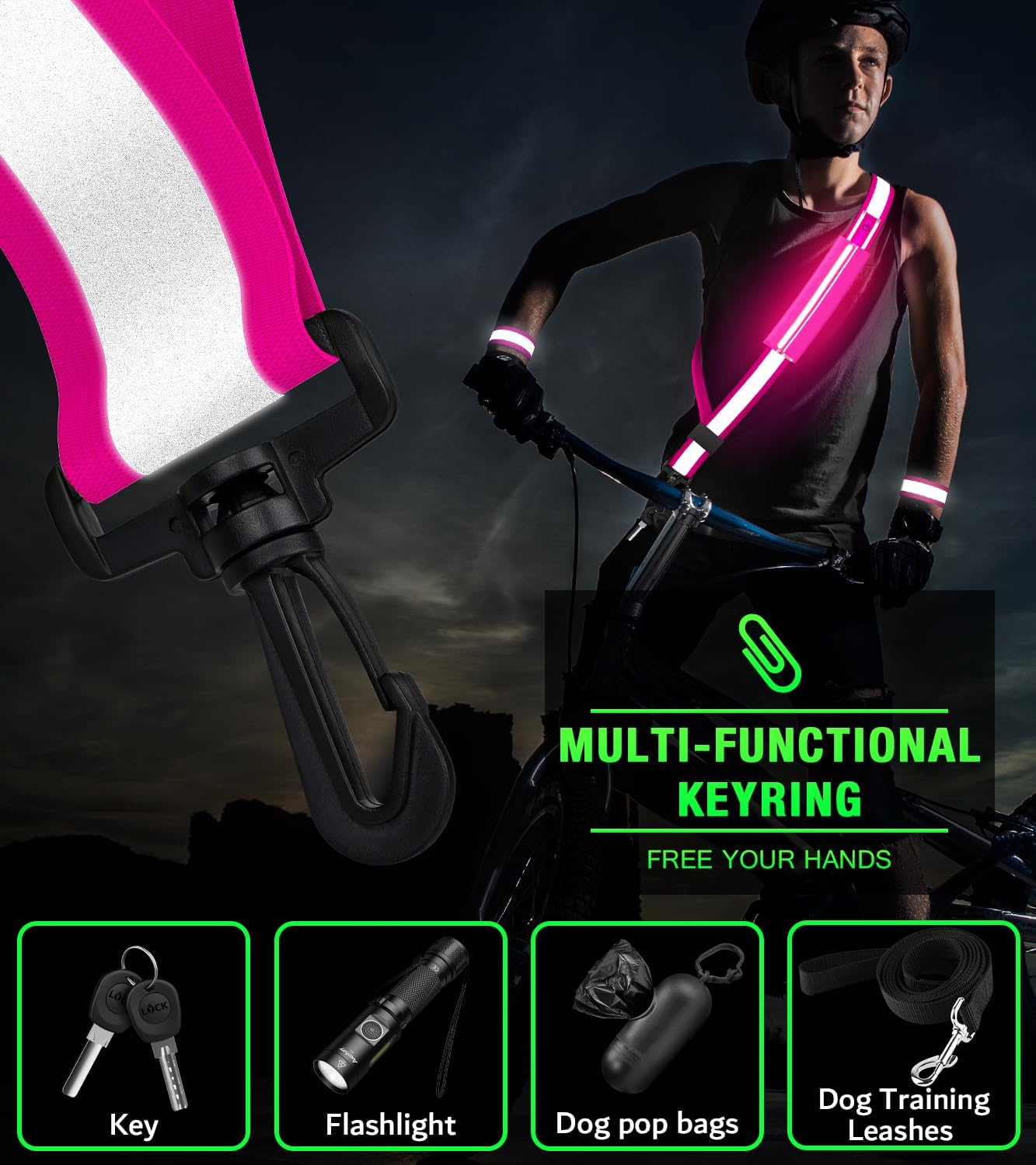 Ylzzrs LED Belt Reflective Sash for Walking at Night,High Visibility Adjustable Night Running Safety Gear,Light Up Running Belt Reflective Gear with Phone Bag/Armband for Runners Walkers Men Women