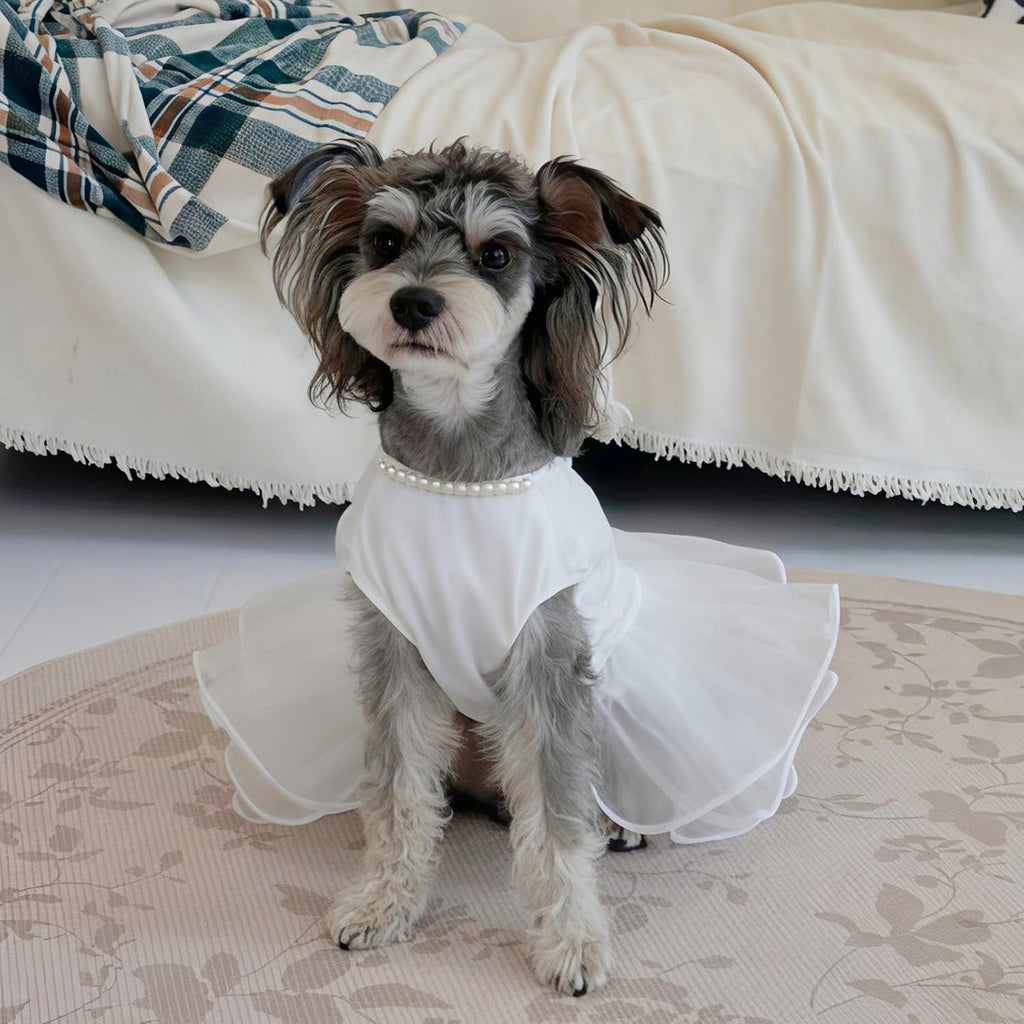 ASENKU Dog Dress, Dog Wedding Dress with Bows, Veil Attachment, White XL