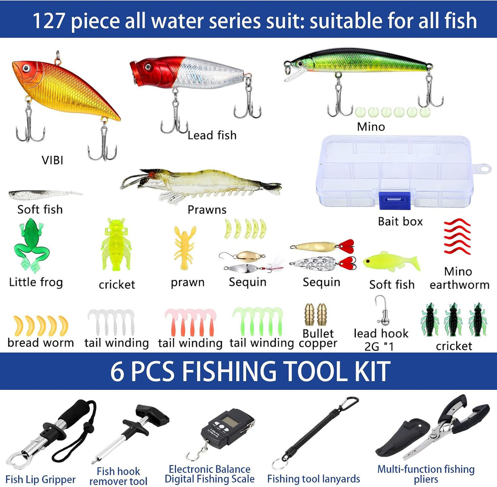 Sosation 482 Pcs Fishing Sling Tackle Bag Set Fish Tackle Box Backpack Storage Fishing Gear and Equipment Included Fish Hook Remover Tool Lures Lip Gripper, Gift for Men