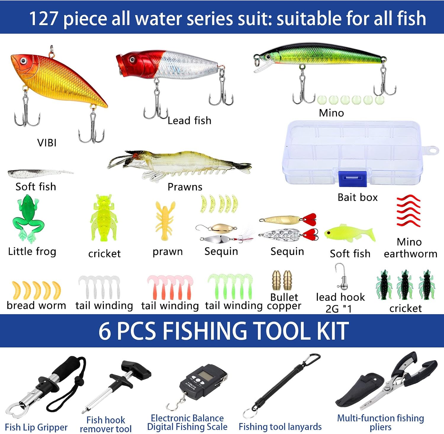Sosation 482 Pcs Fishing Sling Tackle Bag Set Fish Tackle Box Backpack Storage Fishing Gear and Equipment Included Fish Hook Remover Tool Lures Lip Gripper, Gift for Men