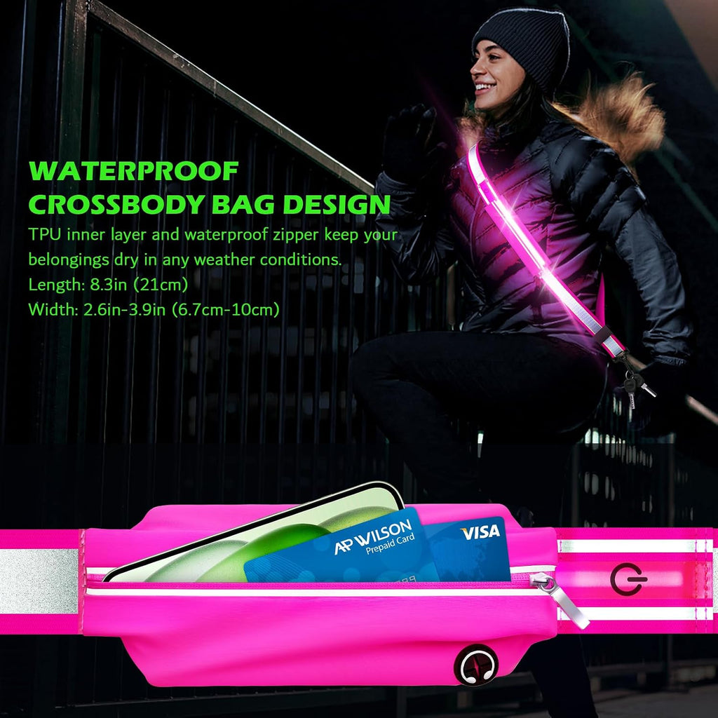 Ylzzrs Reflective Sash Gear for Walking at Night,LED Reflective Belt Safety Lights,Lights for Night Dog Walking,High Visibility Type-C Rechargeable with Phone Holder for Men Women