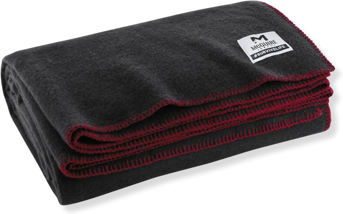 M MCGUIRE GEAR Heavy Duty Wool Blanket, Survival, Emergency, and First Aid Use – Mil-Spec, Fire Retardant, Durable Outdoor Wool Blankets for Camping. - Black, (64 x 90 inches)