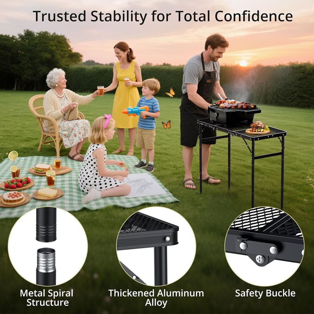 Anbte 3ft Tri-fold Grill Table, 3 Adjustable Heights Max 29.5", 35" x 16"