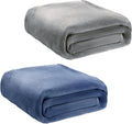 2 Pcs Flannel Fleece Throw Blanket for Bed Couch Large Soft Blanket Winter Warm Lightweight Throw for Sofa,Couch,Travel,Camping,(Grey,Blue,50x60 Inch)