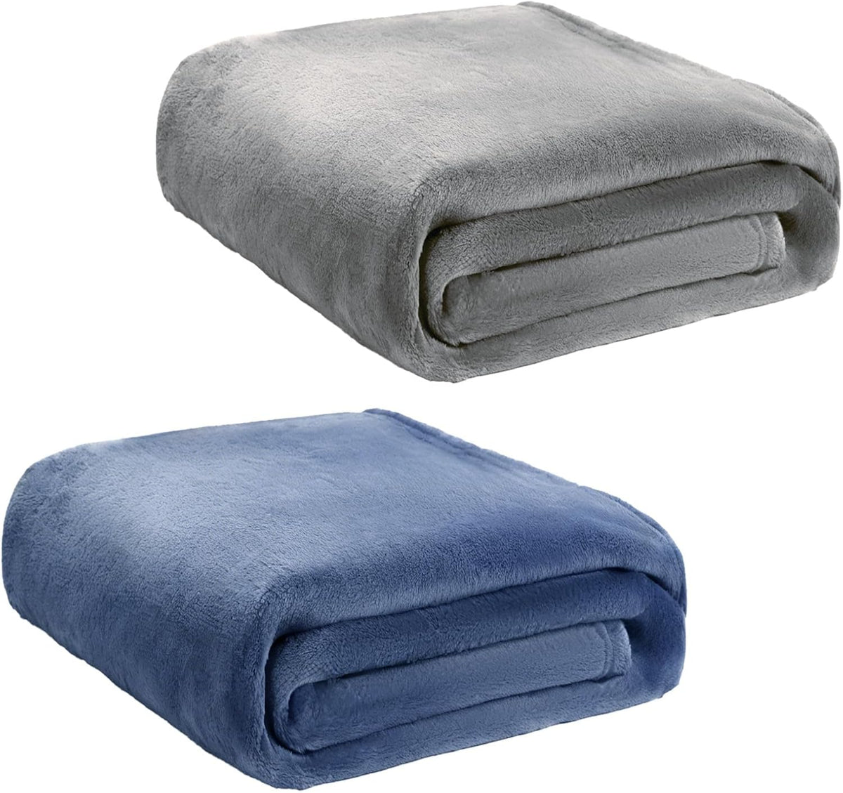 2 Pcs Flannel Fleece Throw Blanket for Bed Couch Large Soft Blanket Winter Warm Lightweight Throw for Sofa,Couch,Travel,Camping,(Grey,Blue,50x60 Inch)