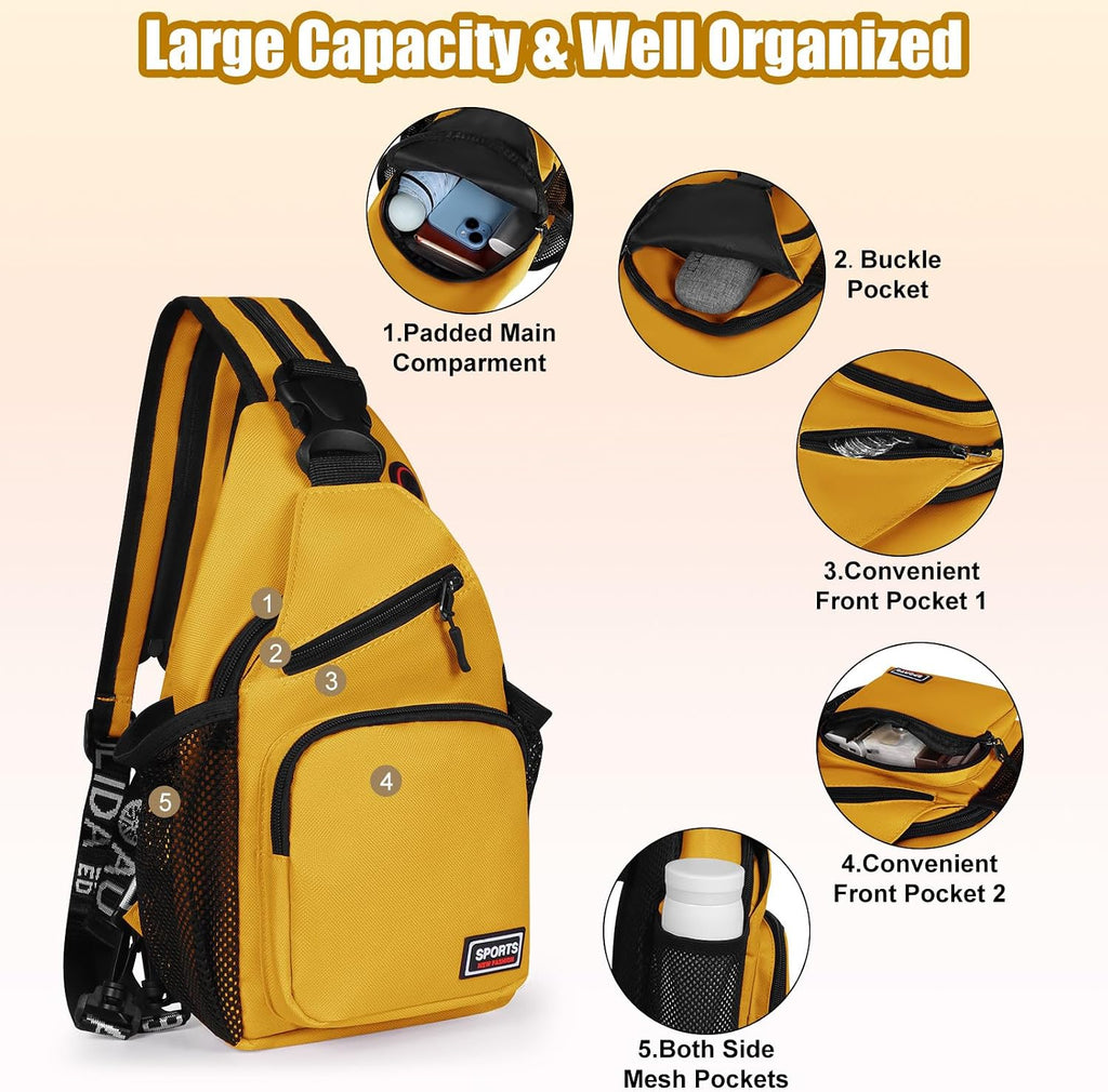 Crossbody Backpack Convertible Sling Bag for Women Men with Adjustable Strap Small Casual Daypack for Hiking Traveling (Small, 11-Inch, Yellow)