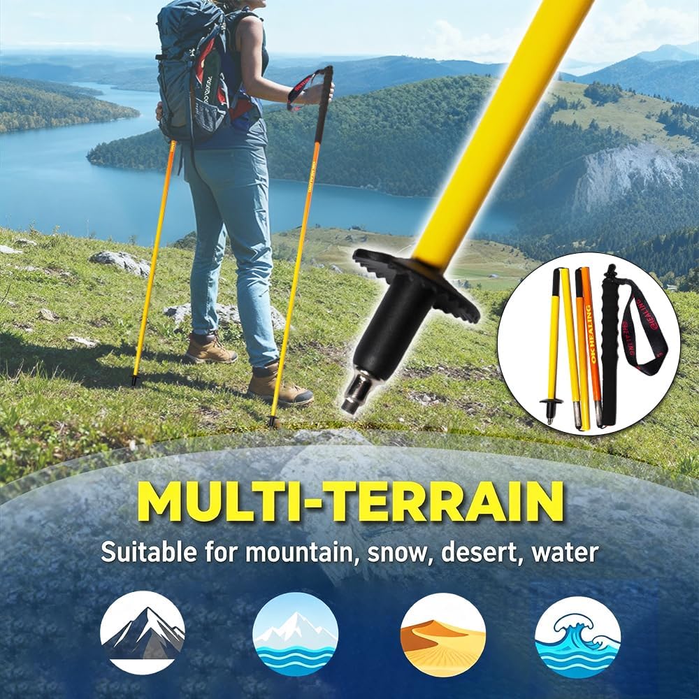 2pc High Strength 5-Section Foldable Carbon Fiber Trekking Poles - 115g/125g/130g, Compact Hiking Staff for Men & Women, Ideal for Hiking, Trekking, Mountaineering & Backpacking