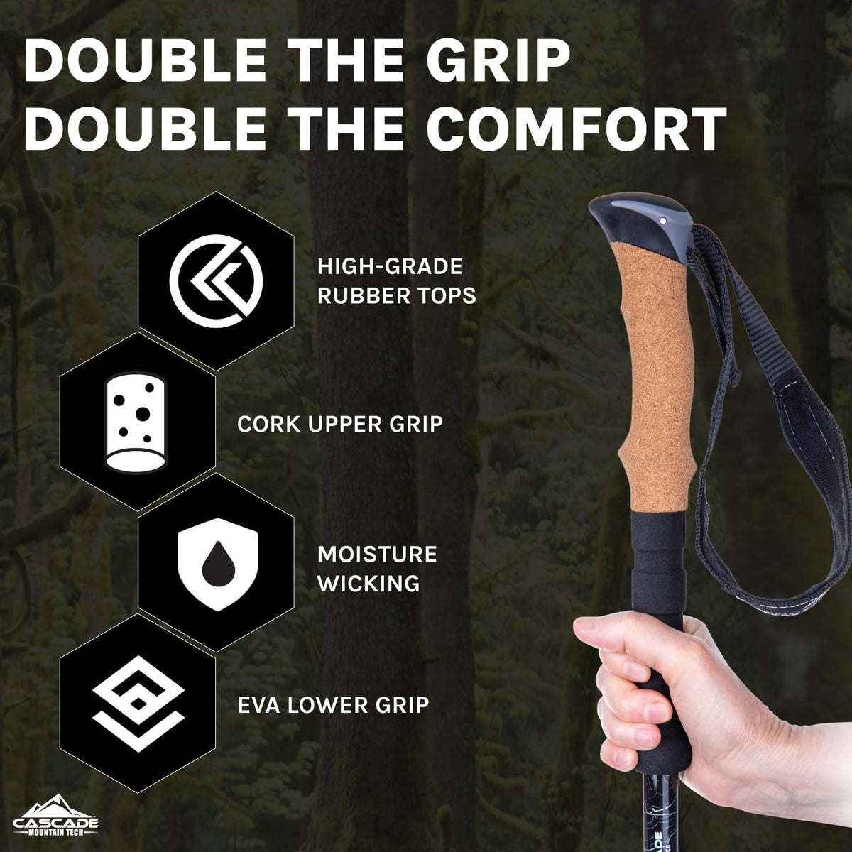 Cascade Mountain Tech Trekking Poles - Carbon Fiber Walking or Hiking Sticks with Quick Adjustable Locks