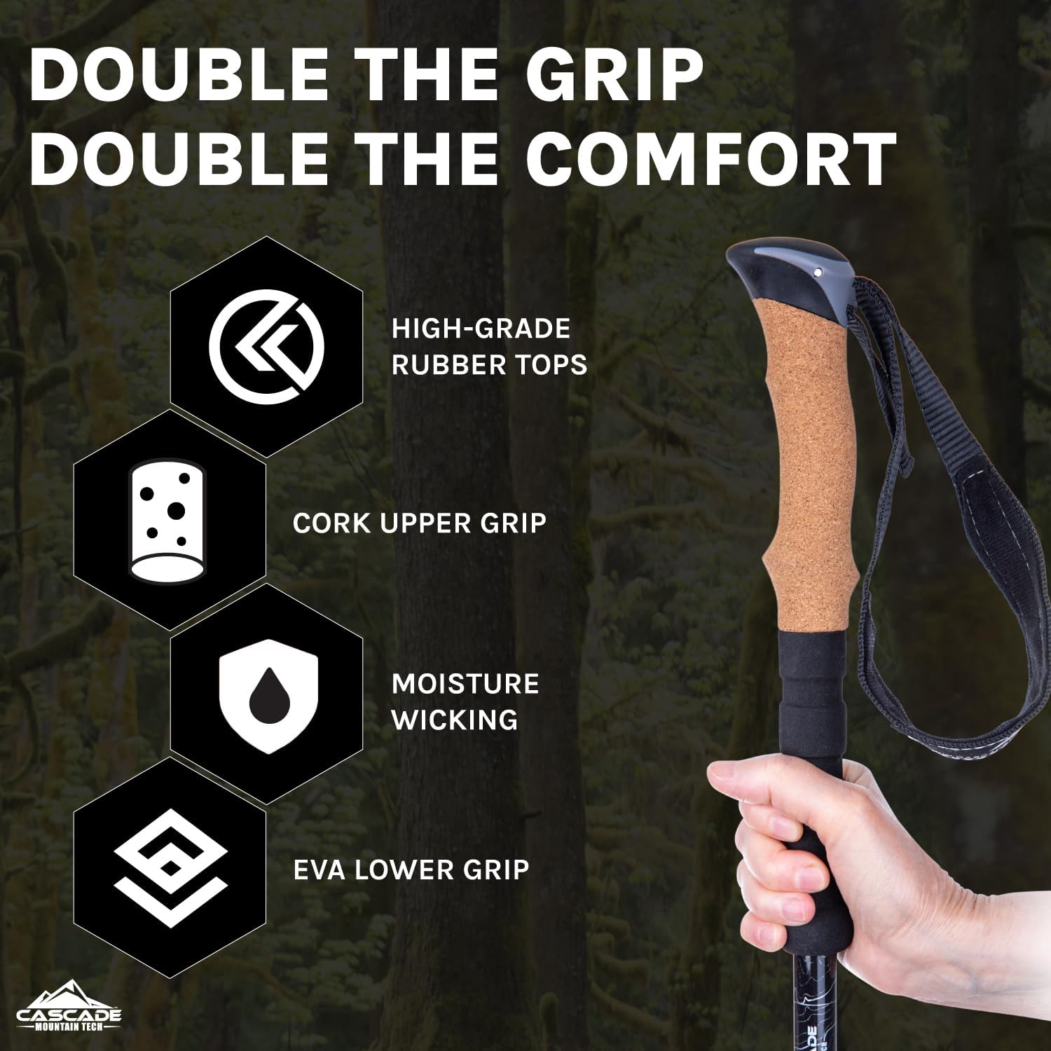 Cascade Mountain Tech Trekking Poles - Carbon Fiber Walking or Hiking Sticks with Quick Adjustable Locks