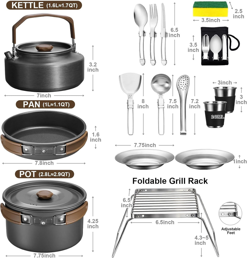 18Pcs Camping Cookware Cooking Set, Joyfair Camp Mess Kit with Utensils