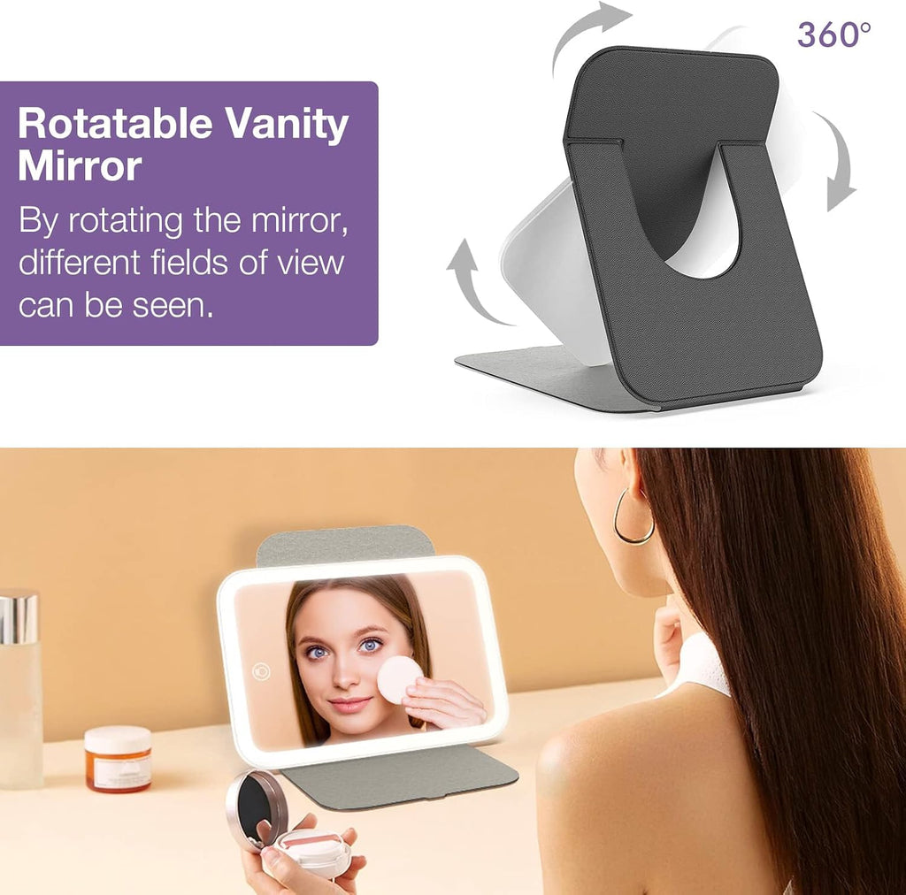 Kintion Travel Makeup Mirror, Portable LED Lighted Folding Mirror (Black)