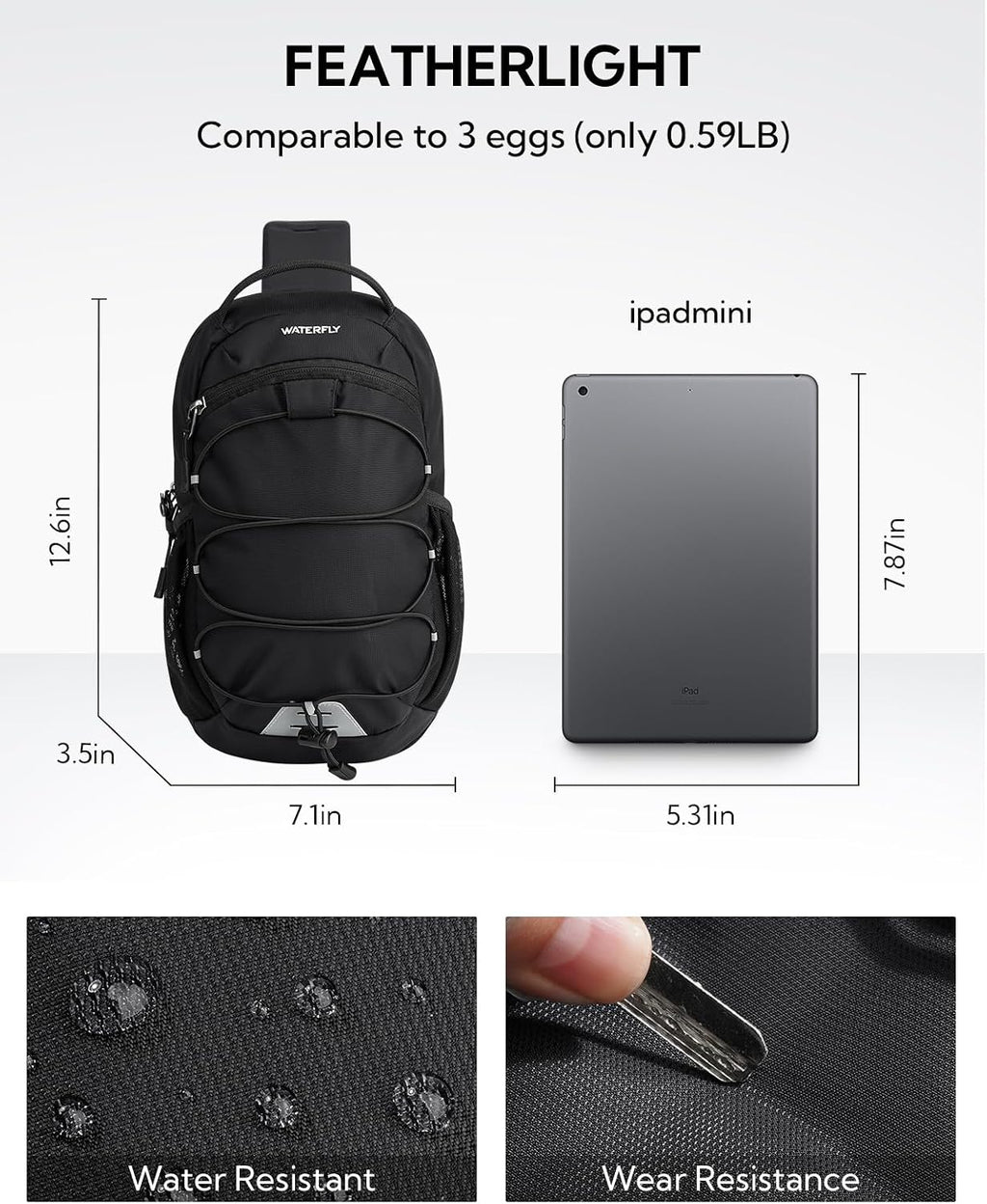WATERFLY RFID Anti Theft Sling Bag: Small Crossbody Travel Hiking Daypacks