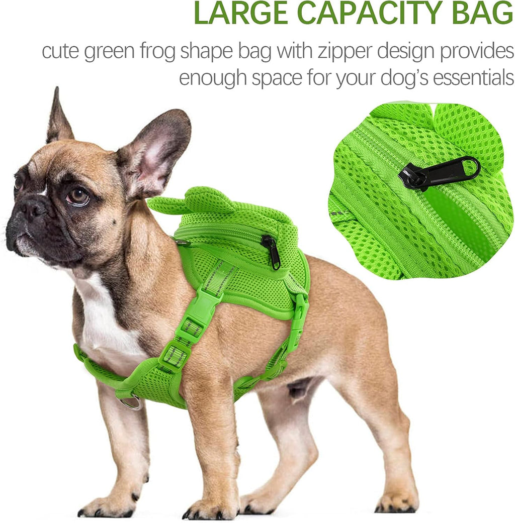 IDOMIK Dog Backpack Harness, No-Pull Dog Backpack with D-Ring,Frog,M