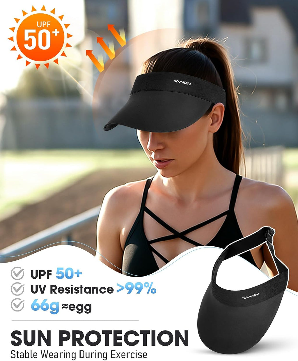 YANIKY Sun Visor Hat for Women,UPF50+ Seamless Sun Hats Men Women Lightweight Sports Cap Stretchy Ponytail Hat for Outdoor