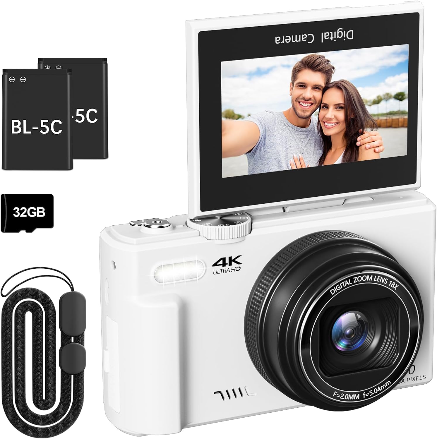 VJIANGER 4K Digital Camera, Vlogging Camera with 180° Flip Screen