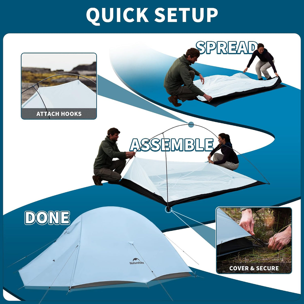 Naturehike Cloud-Up 2 Person Tent Lightweight Backpacking Tent with Footprint - Free Standing Ultralight Camping Hiking Backpack Tents Two Person Tent