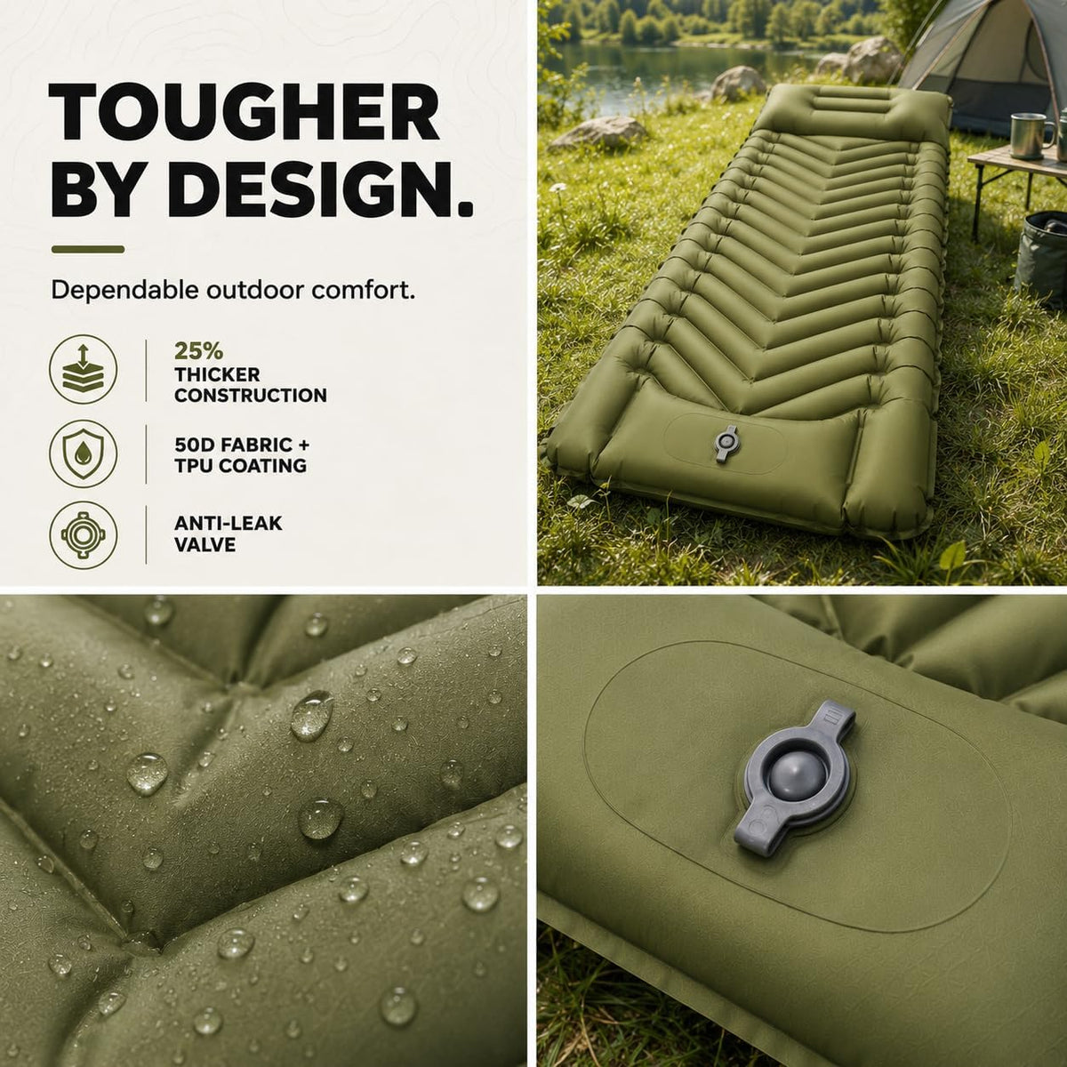 MalloMe Sleeping Pad for Camping, Camping Mattress - Bed for Outdoors Built-in Foot Pump Air Mattress for Backpacking Leak-Resistant Inflatable Travel Mat Compact Ultralight Single & Double