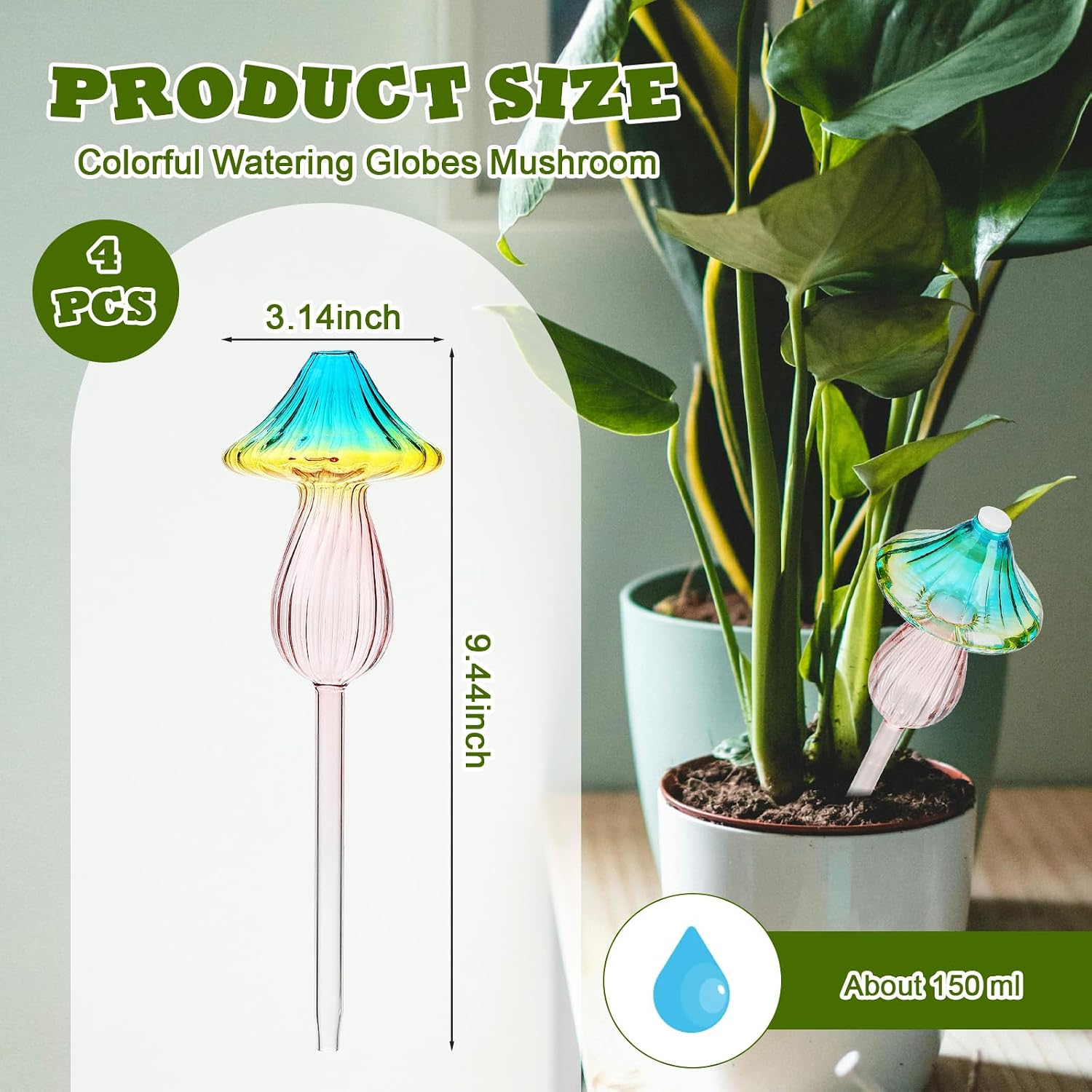 4Pcs Self Plant Watering Globes Glass Water Bulb for Outdoor Indoor Plants