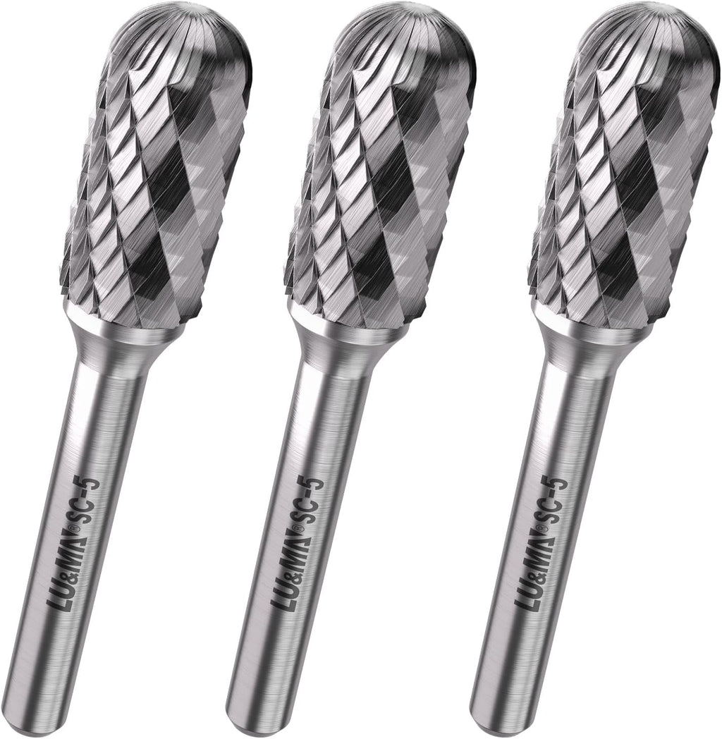 LU&MN SC-5 Tungsten Carbide Burr, 1/2" Head 1/4" Shank, 3 Pcs