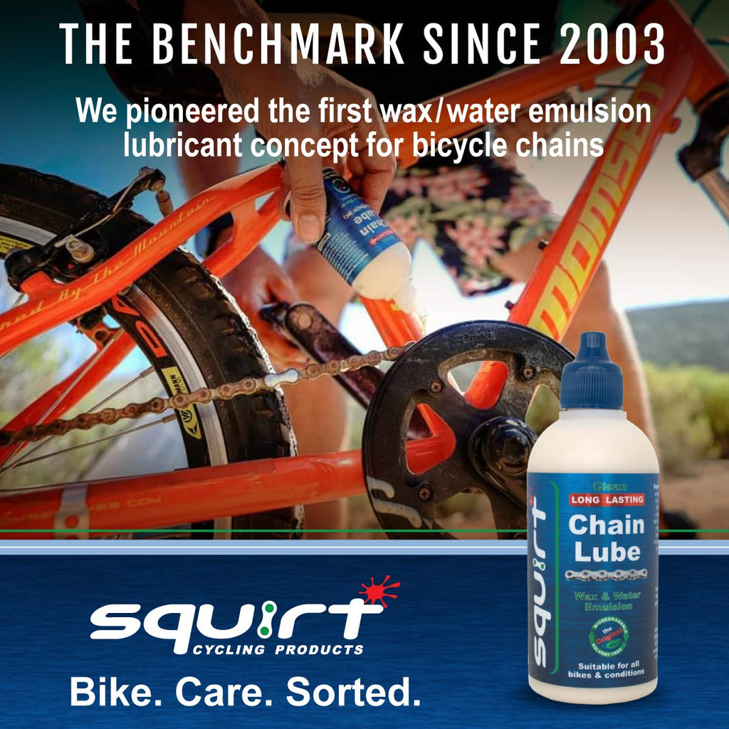 Squirt Chain Lube for Bikes 2 Pack (120ml) – Long-Lasting Lubricant for All Bike Chains – All-Weather Dry Lube to Reduce Noise & Chainsuck – Bicycle Tools & Maintenance Aid