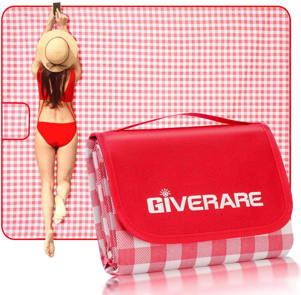 GIVERARE Picnic Beach Blanket, XL Sandfree Waterproof Outdoor Camping Blanket, Quick Drying Oxford Family Mat, Portable Extra Large Picnic Mat for Travel, Hiking, Music Festival, Lawn