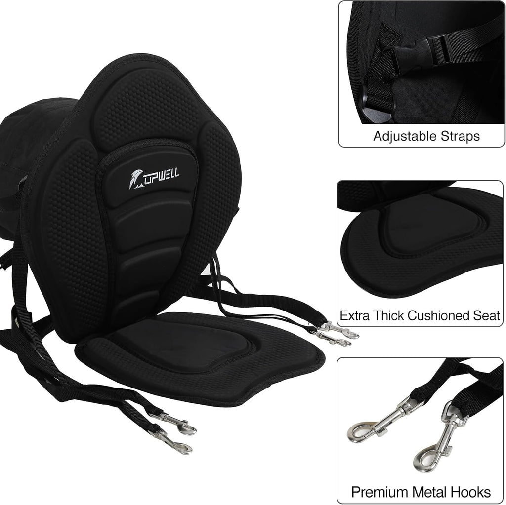 UPWELL Universal Kayak Seat with Storage Bag & 4 Adjustable Strap, Paddle Board Seat with Memory Foam Padded and Backrest for Kayak, Canoe, Sup