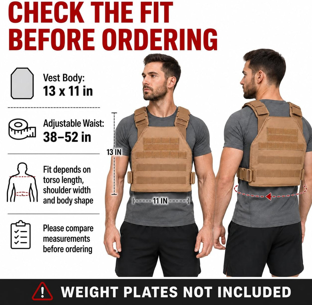 Greencity Weight Vest Adjustable Strength and Endurance Training, Tactical Vest Quick Release with Molle System, Fitness Workouts, Running