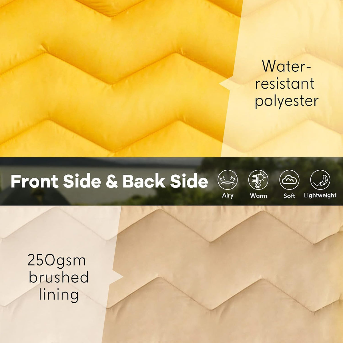 UNIKOME Puffy Camping Blanket,Packable Outdoor Quilt, 75"×52", Yellow