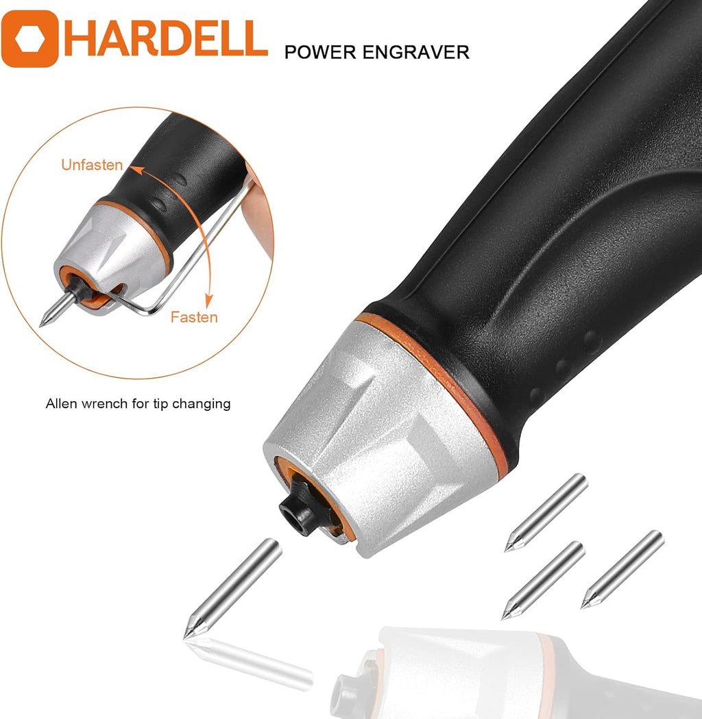 HARDELL 24W Engraving Pen, 5-Speed, Tungsten Carbide Bits, Soft Handle