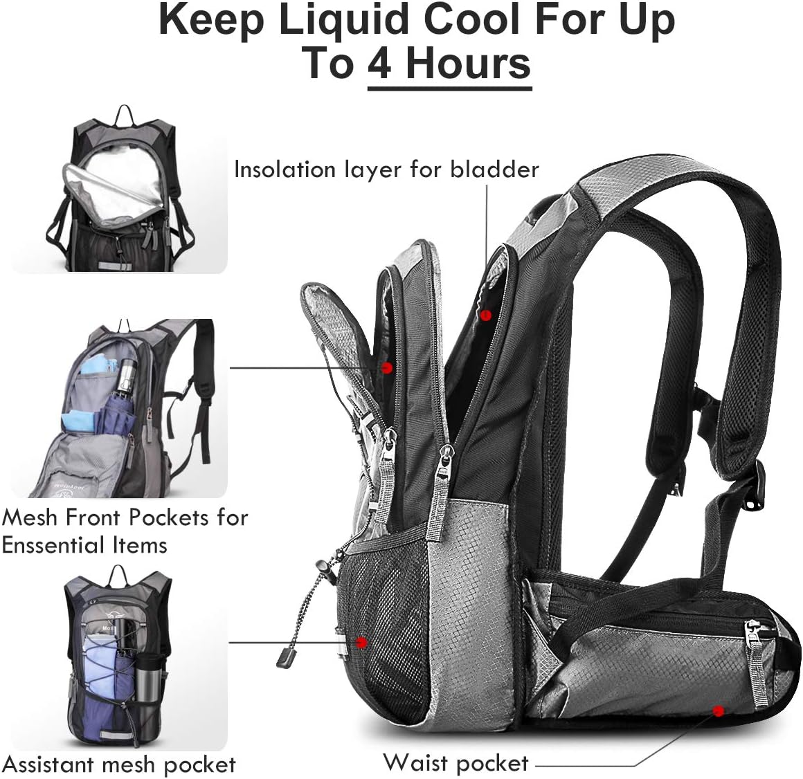 Mothybot Hydration Pack, Insulated Hydration Backpack with 2L BPA Free Water Bladder and Storage, Hiking Backpack for Men, Women, Kids for Running, Cycling, Camping - Keep Liquid Cool up to 5 Hours