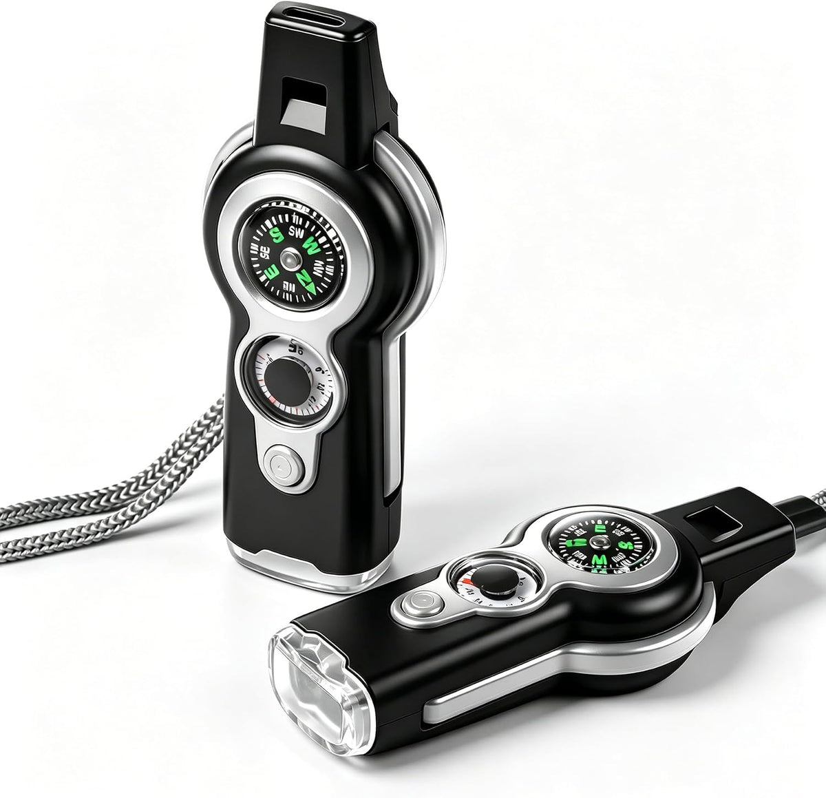 Emergency Survival Function Whistle, Outdoor Multifunctional Tool Safety Whistle with Lanyard, Ideal for Kayaking, Boating, Hiking, Camping, Climbing, Hunting, Fishing, Rescue Signaling
