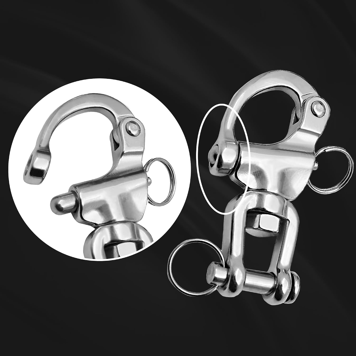Swivel Eye Snap Shackle 316 Stainless Steel Quick Release Shackle Marine Grade Sailing Halyard Hardware, Clevis Swivel Sailing Rigging Shackles