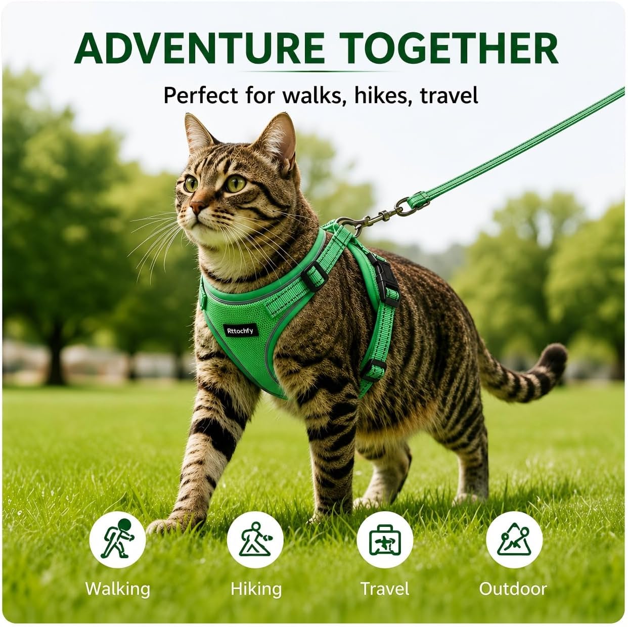 Cat Harness and Leash Set, Escape Proof Cat Harness with Reflective Strips, Breathable Mesh Vest, Adjustable Walking Harness for Indoor Outdoor Cats, Kittens, Small Medium Large Cats (Orange, S)