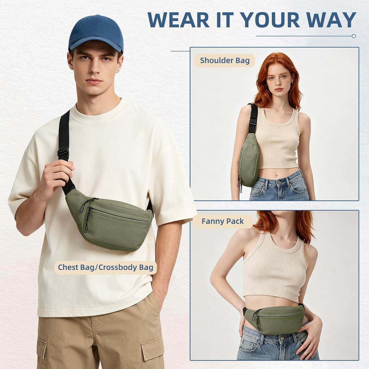 ZOORON Fanny Packs for Women Men Crossbody Waist Pack Bag Running Belt