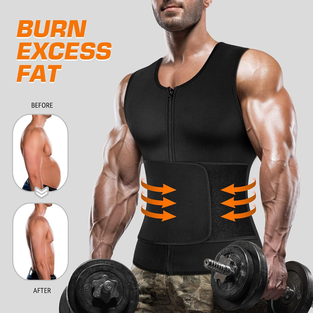Cimkiz Men's Waist Trainer Sauna Suit Shirt, Gym & Exercise Compression Vest, Sweat-Boosting Workout Top