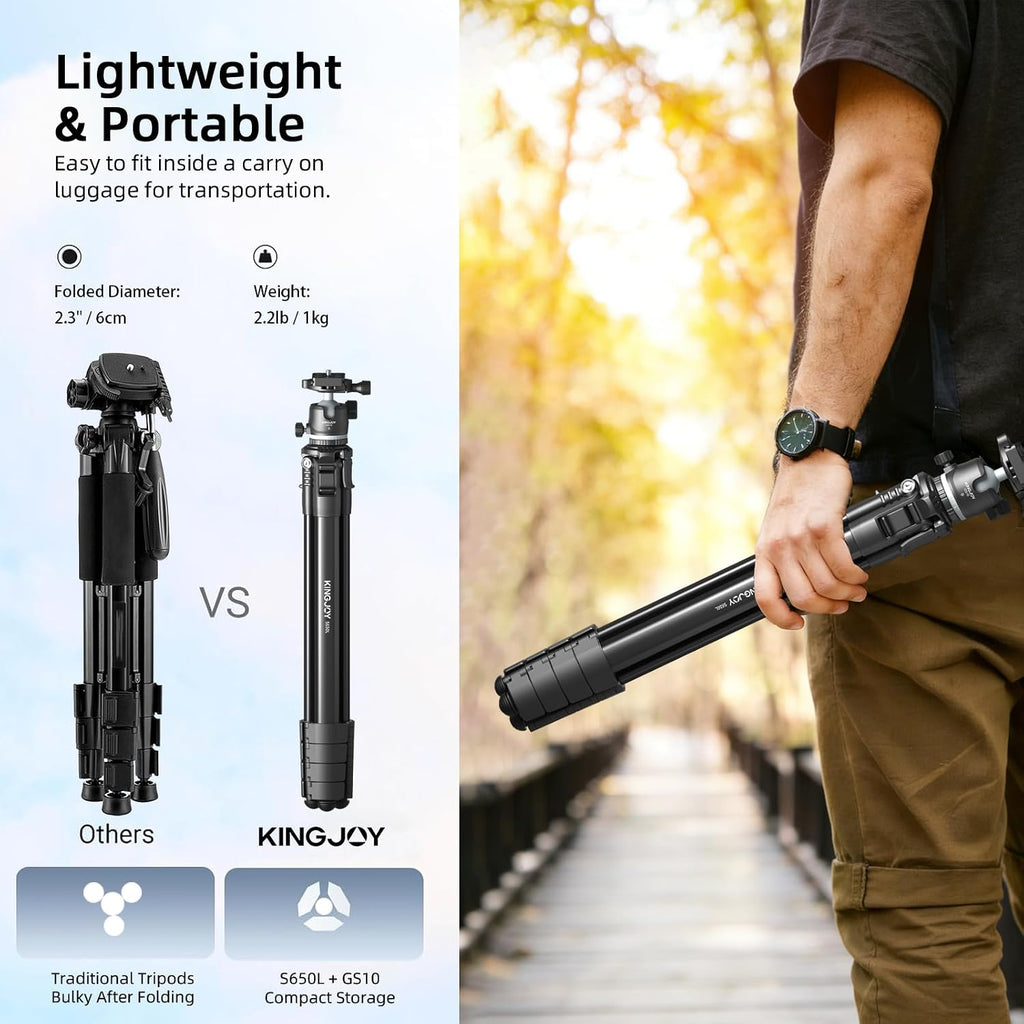 KINGJOY 72'' Camera Tripod Compact for Travel with 360° Ball Head