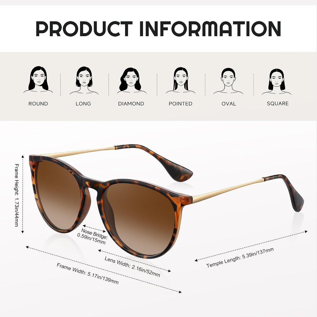 Polarized Round Sunglasses for Women Men with UV Protection